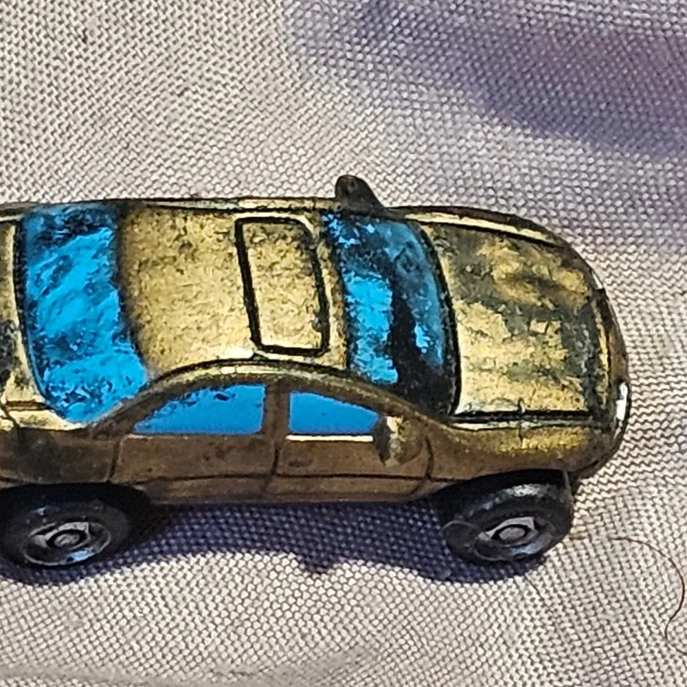 Vintage LGT Micro Die-Cast Sedan Gold Blue Windows Miniature Toy Car Collectible